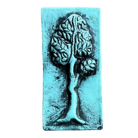 Red Clay Tile Works Teal Tree Garden/Wall Tile Notch on Back for Hanging 4 x 9 - Picture 1 of 5